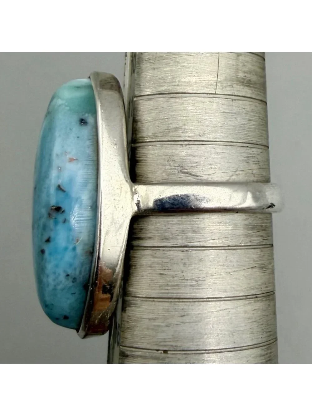 Larimar Marquise Navette Cabochon Ring Marked 925 Sterling Silver Size 6.5